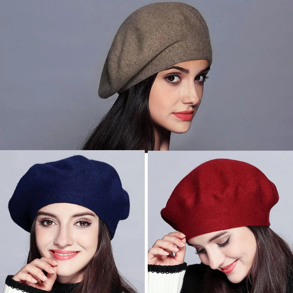 Women black White red Berets Hat Fashion Solid Color Wool Knitted With Ladies French Artist Beanie Beret Hat Warm Cap 260916