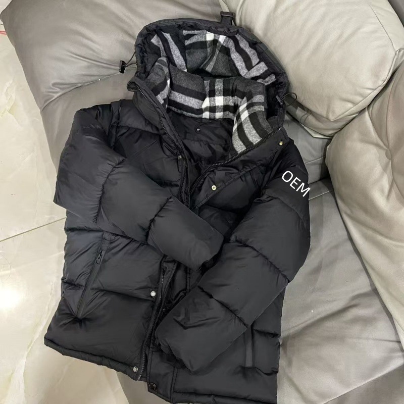 Cross-border Ba Jia black and white plaid winter classic, cold-resistant, warm, thickened, detachable-sleeve, hooded men's oversized jacket