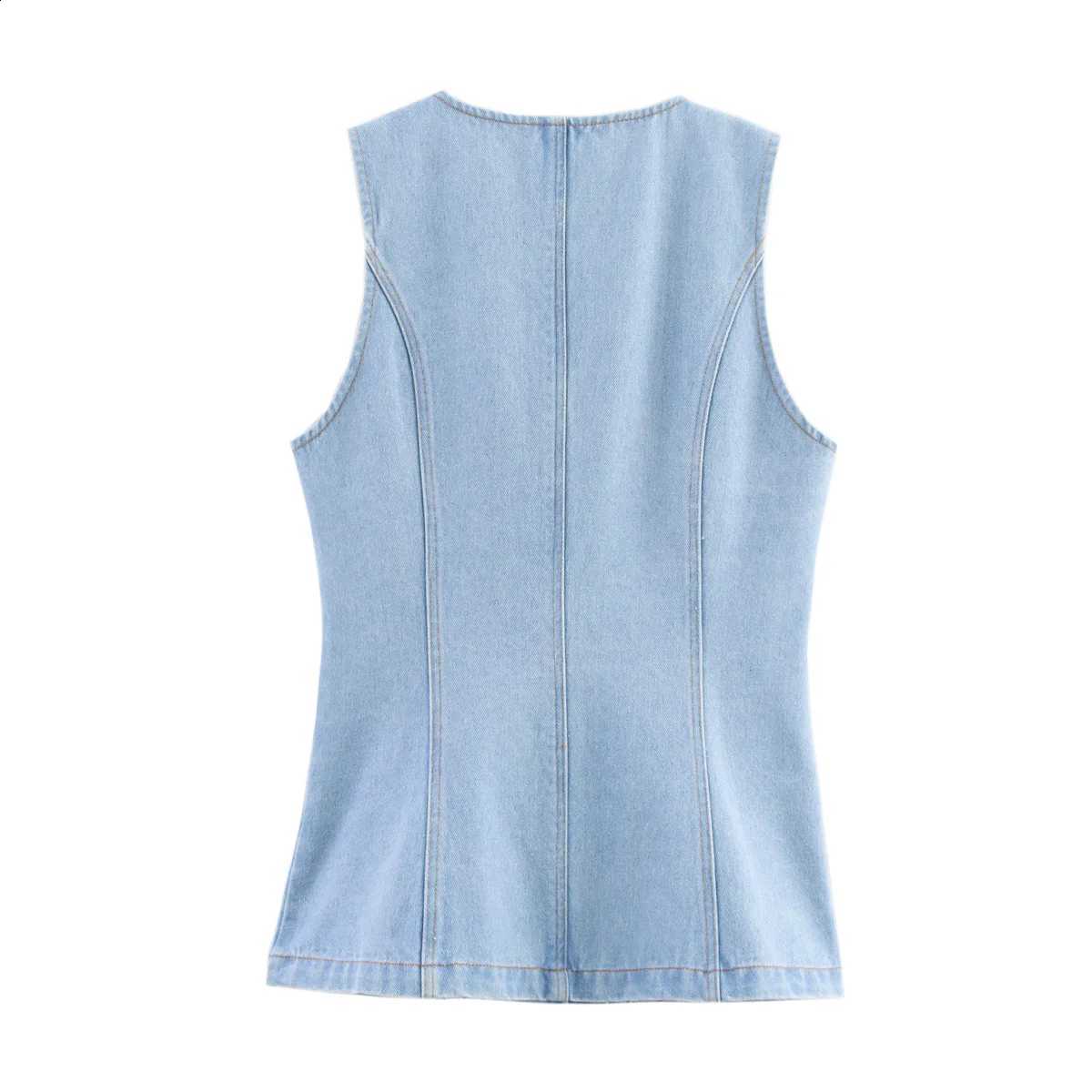 Denim Versatile JNLEAOG Vest Faionable Women's Autumn New Sle round Ne No Button Closure Polyester Fiber Commute SleW260915