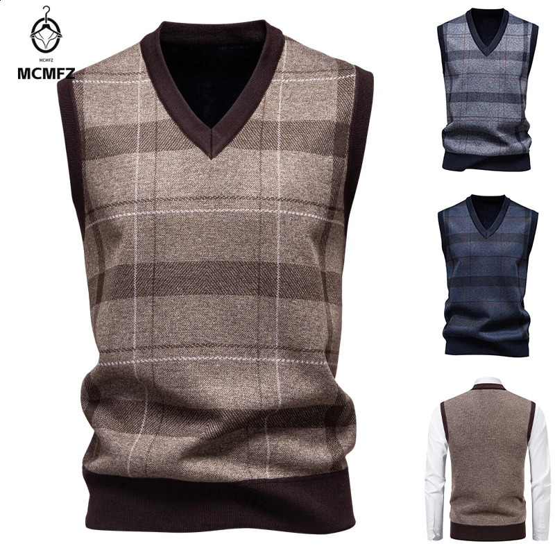 Knitted Warm Sweater for Men V-neck Vest Diamond Grid Twisted Flower Casual Fashion Versatile Top Autumn and Winter 260916