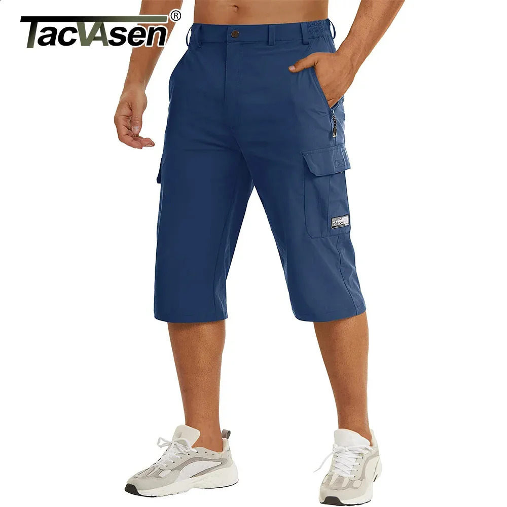 TACVASEN Summer Quick Dry 3/4 Pants Men's Casual Multi-Pockets Lightweight Shorts Outdoor Hiking Cargo Nylon Pants Workout 260909