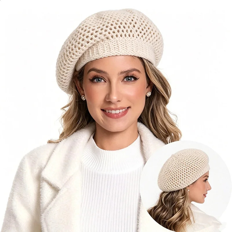 Winter Women's Plain Color Knit Beret Hat Made Crochet Thick Knit Slouch Baggy Beanie Female Casual Artist Painter sboy 260916