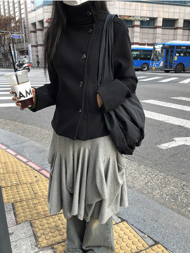 Street New Korean Style Stand-Up Collar Single-Breasted Coat in Autumn and Winter Y2K Spice Girls' Daily Casual Coat.T260916