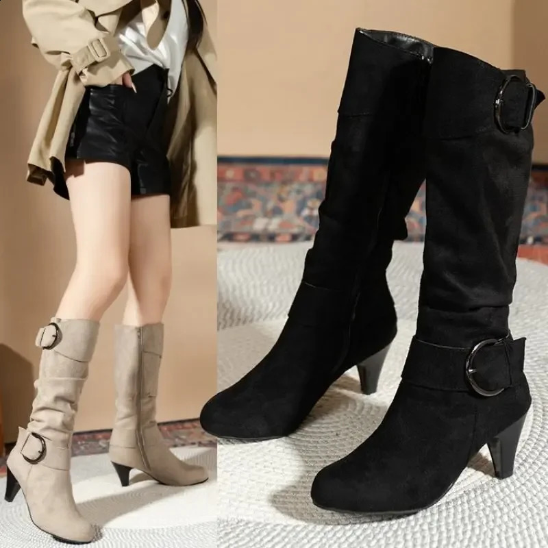 Kneehigh Zipper Women's Modern Boots Shoes High Quality Pointed Toe Solid English Style Fashion Casual Plus Size 43 260916