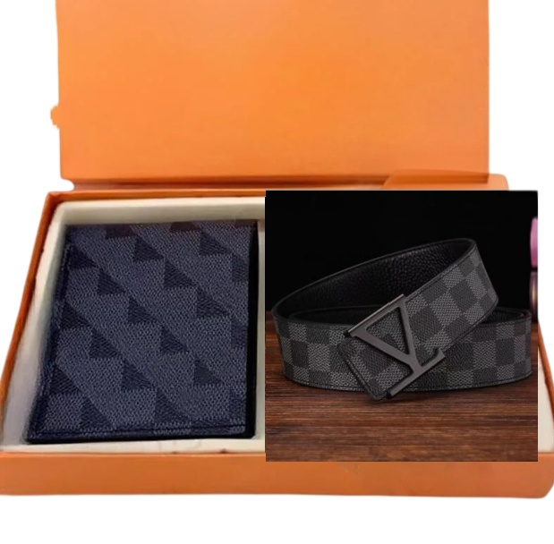 Luxury Designer Belt For Women Mens Belt Fashion Wallet Gift Set - Business Pu Leather Waistband Short Wallets Two-In-One Size105cm-125cm Gift Dust-