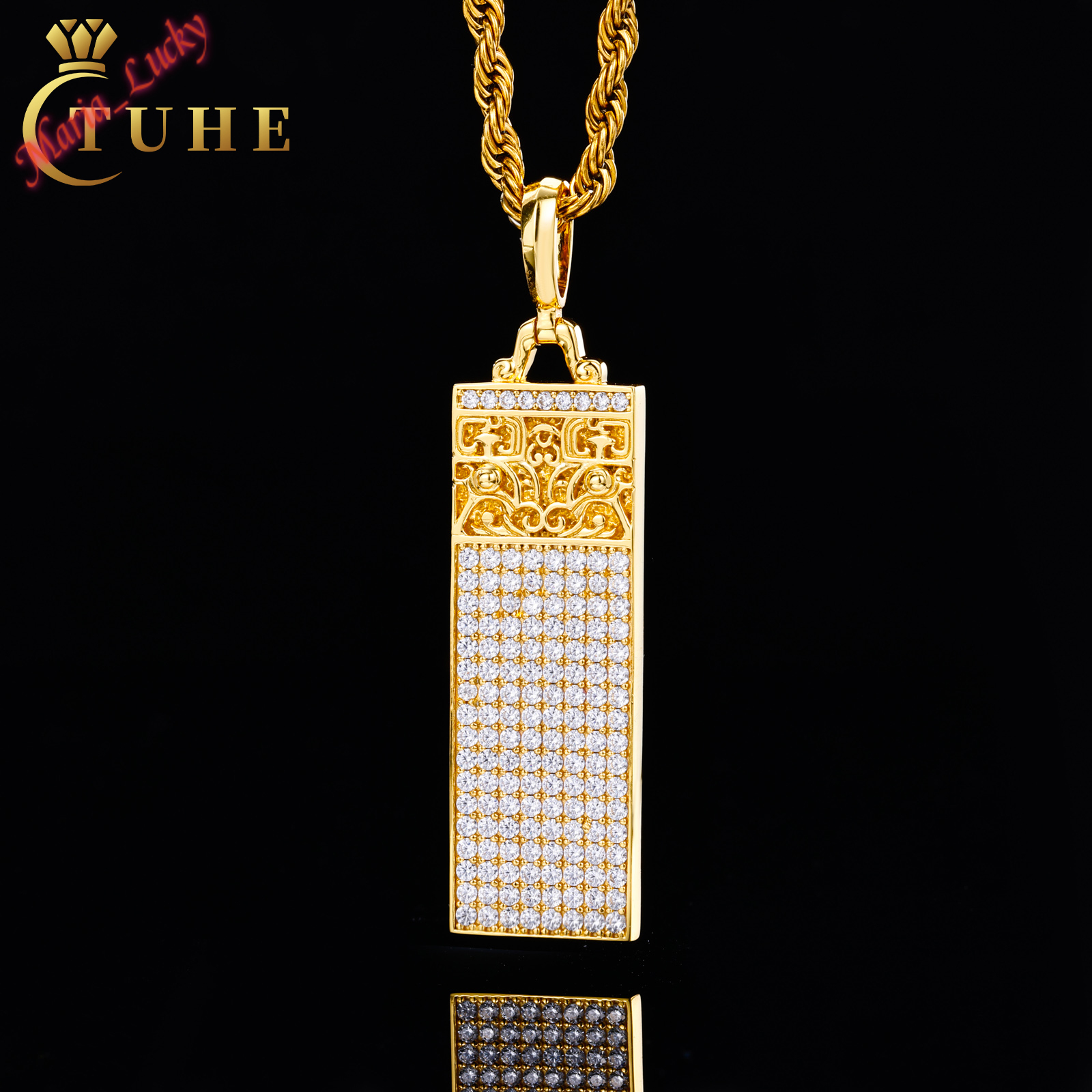 GRA Past Test High Quality Chinese Style Iced Out Dog Tag Pendant 925 Sterling Silver VVS Moissanite Amulet Charm Brilliant Cut Hip Hop Statement Je