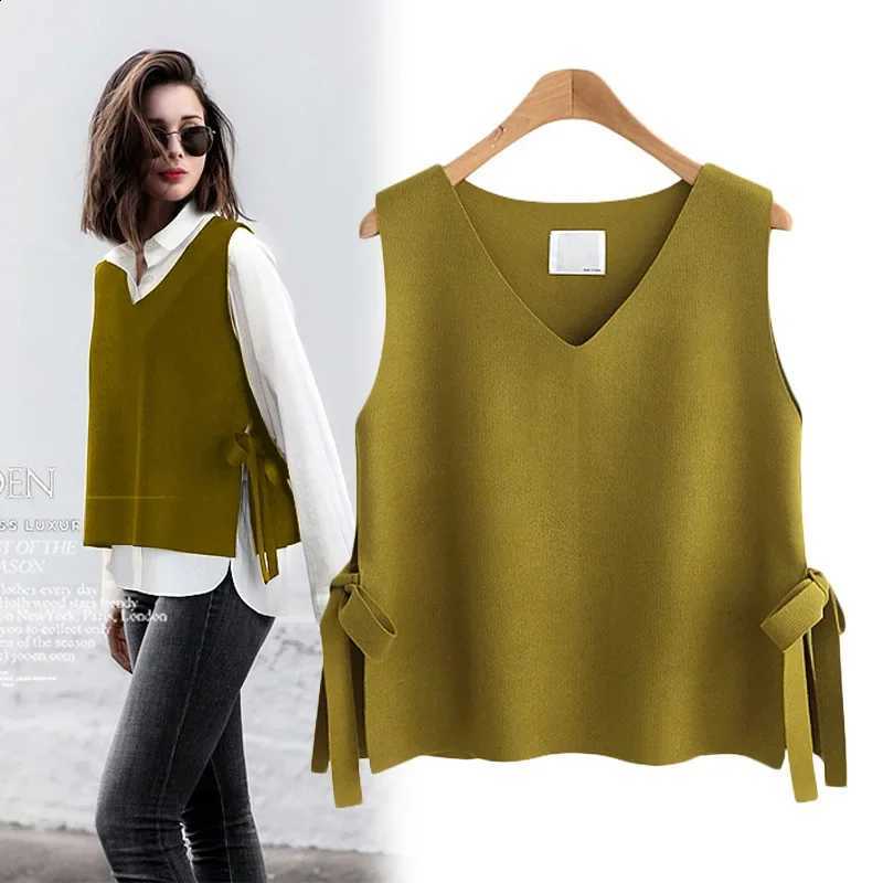 Winter New Style Women's Autumn Knitted Cashmere Vest Sweater Open Front Sleeveless Loose Outerwear V-Neck No-Collar TopW260915