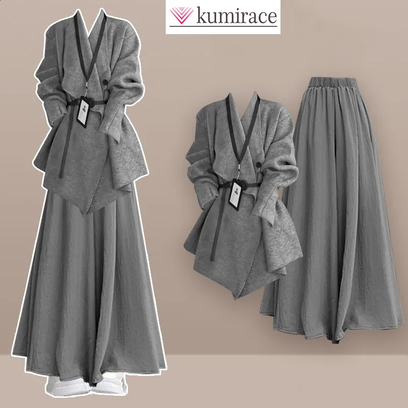Fashion and Casual Women's Set Spring and Autumn Korean Version Knitted Sweater Topgray Skirt Elegant Women's Two-piece Set 260916