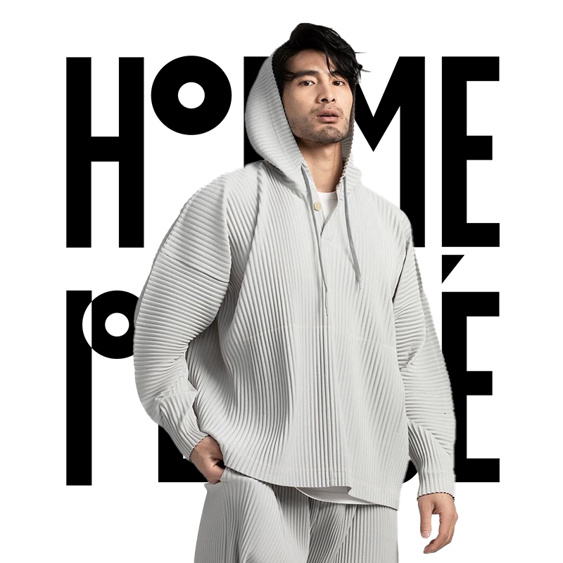 Pleats Pleated Hoodies For Men Black Hoodie 2025 Solid Color Coat Breathable Loose Drawstring Casual Top Man Clothing J260916