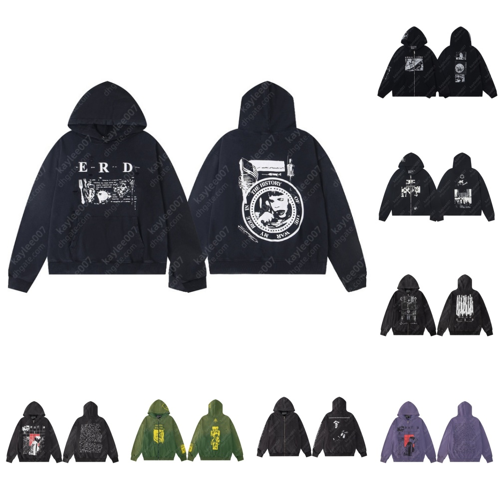 ERD Depressed Rich Son mens hoodie designer hoody women zip up hoodie fashion graphic hoodie sweatshirt tech fleece wash hole distress Style pullove