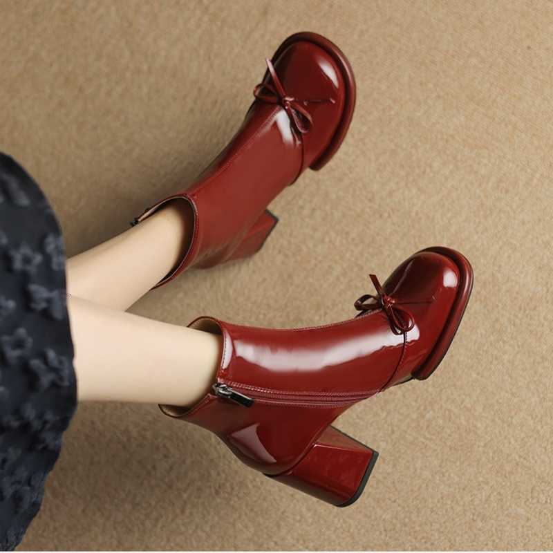 and Autumn New Style Spring Bow Round Toe Square Heel Zipper Short Boots Elegant Sexy Temperament Casual fashion Women's Boots D260916