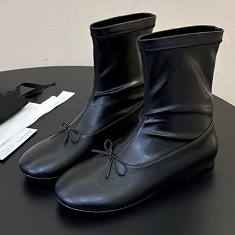 Women New bow Stretch Fabric short boots Super soft comfortable slim fit womens flat shoes Exquisite retro style Smart casual Ballet boots