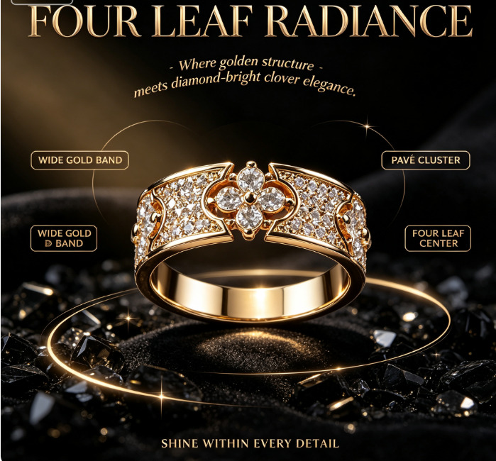 Womens Ring Jewelry Designer Luxury Fashion Clover Style Elegant High End Inlaid Full Diamond Open End Versatile Exquisite Boutique Accessories For