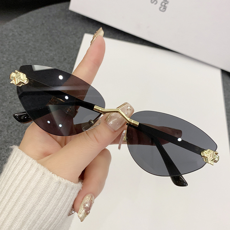 Cycling 1/2pcs Vintage Rimless Cat Eye Punk Sunglasses Women Luxury Metal Leopard Frame Design Eyewear Gradient Men Sun Glasses J260916