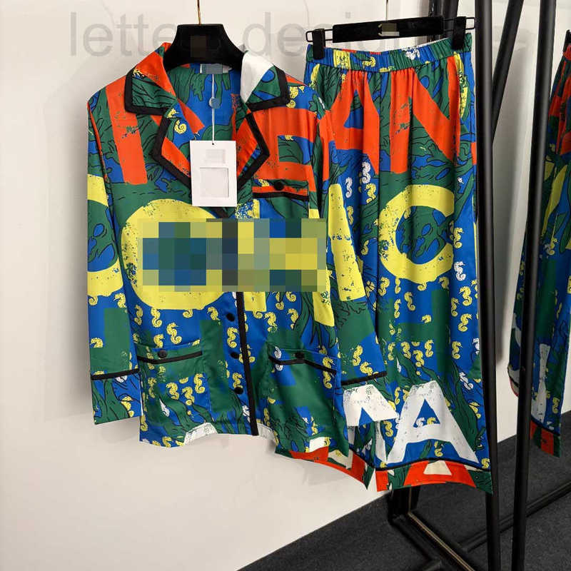 Designer Women's Two Piece Pants home-style casual set featuring a large letter seahorse patterned print on a shirt paired with high-waisted wi