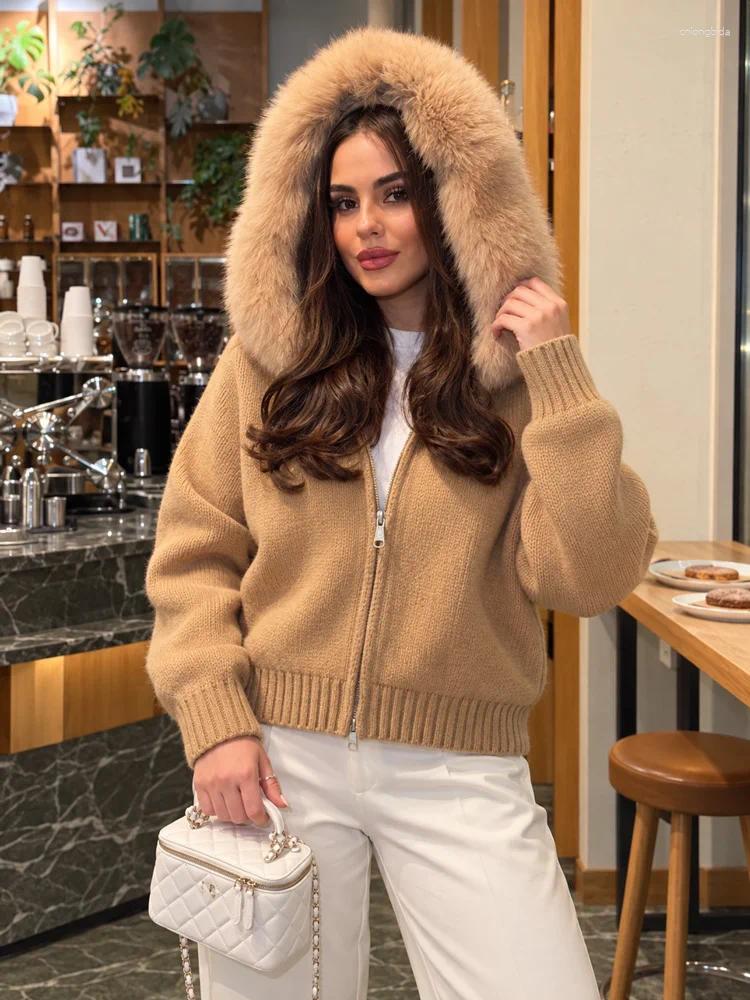 Tossy Winter Female Sweater Hoodie Cardigan Fluffy Zipper Patchwork Long Sleeve Ribbed Solid Knit Jacket Coat Women's