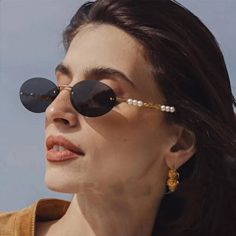 Luxury Brand Oval Sunglasses for Women Fashion Rimless Pearls Sun Ladies High Quality Eyewear Vintage Glasses Shades J260916