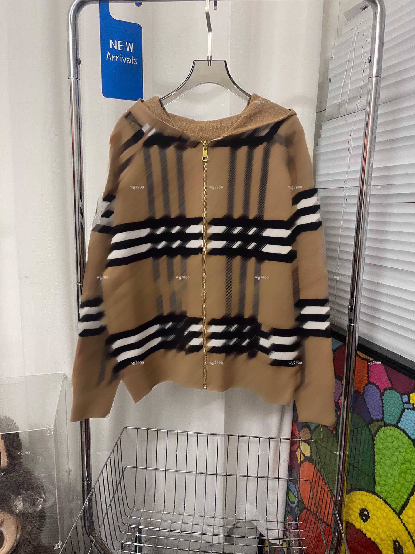 Top double sided checkered knitted hooded sweatshirt zipper cardigan embroidered jacket women designer clothes autumn and winter knitted top A406X08