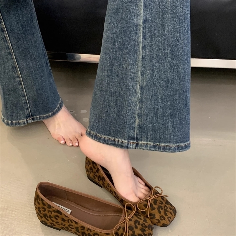 Women's Leopard Print Ballet Flats Square Toe Bow Decorative Flats Women's Casual Daily 260915