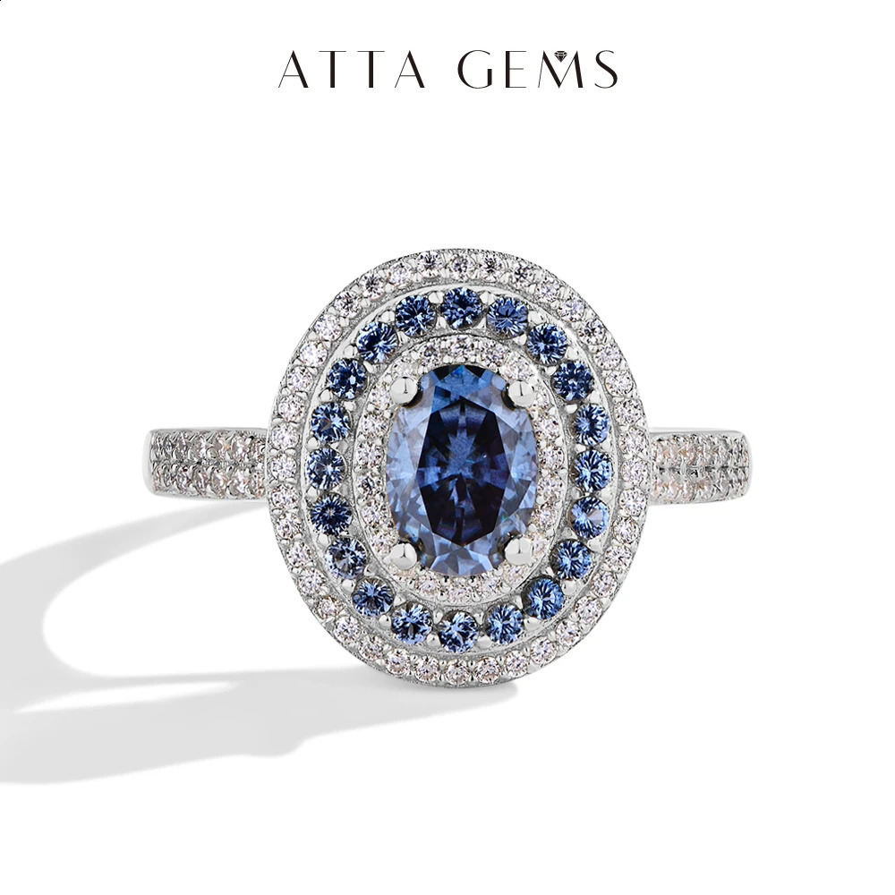 ATTAGEMS Blue e Women Rings Oval Cut 1.0CT S925 Sterling Silver Jewelry For Wedding Engagement Ring With Certified 260915
