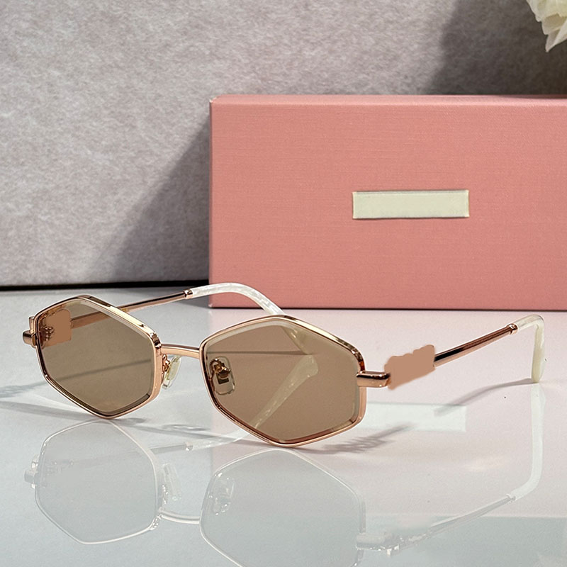 Designer Womens Sunglasses Metal Polygonal Light Brown Lens White Acetate Texture Mirror Leg Diamond sunglasses MU504ZS Casual Driving Daily Dressin