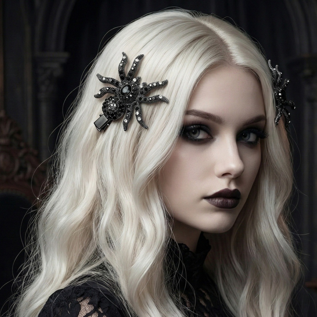 Free Shipping New Halloween Quirky Party Costume Hair Clip, Black Alloy Rhinestone Side Alligator Clip for Women, European American Style