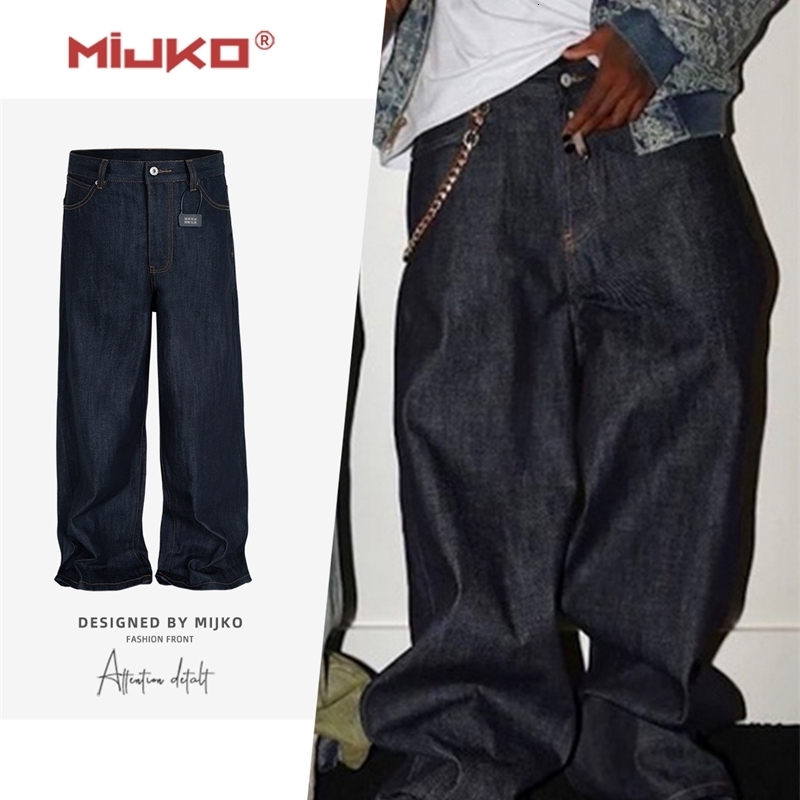 MIJKO Black Blue Mens Baggy Jeans Straight Solid Color Cleanfit Loose Casual Denim Trousers Unisex Cargo Pants ZJ090 260915