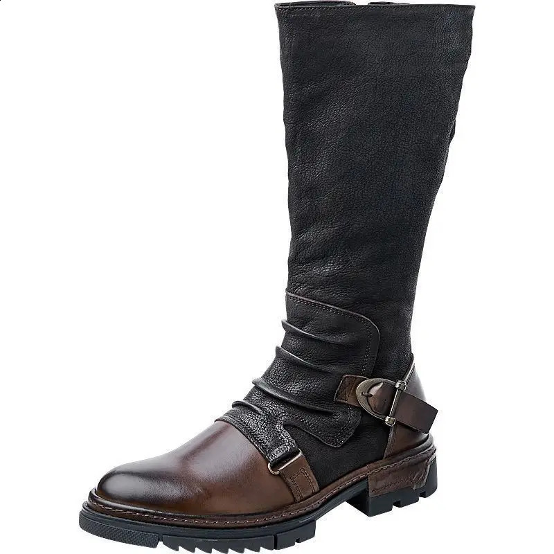 Men Medieval Retro Leather Motorcycle Boots Middle Age KneeHigh Victorian Renaissance Cosplay Shoes Tactical Cowboy 260916
