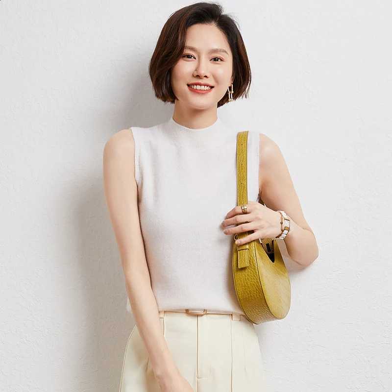 Women 2023 Spring Autumn New Sexy 100% Pure Cashmere Vest Fashion Tops O-Neck Tank Soft Warm Ladies Knit Clothes 4 ColorsW260915