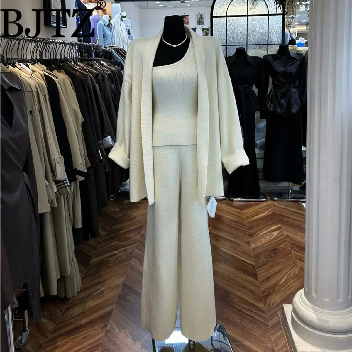 BJTZ Autumn Winter Womens Knit Cardigan Vest Wide Leg Pants Set Comfy Stylish 3Piece Casual Outfits Warm Knitwear Clothes 260916