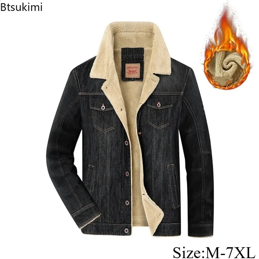 Plus Size 6XL 7XL Men's Winter Clothing Vintage Casual Denim Jackets Thicken Fleece-lining Men Warm Parka Jackets Streetwear 260916