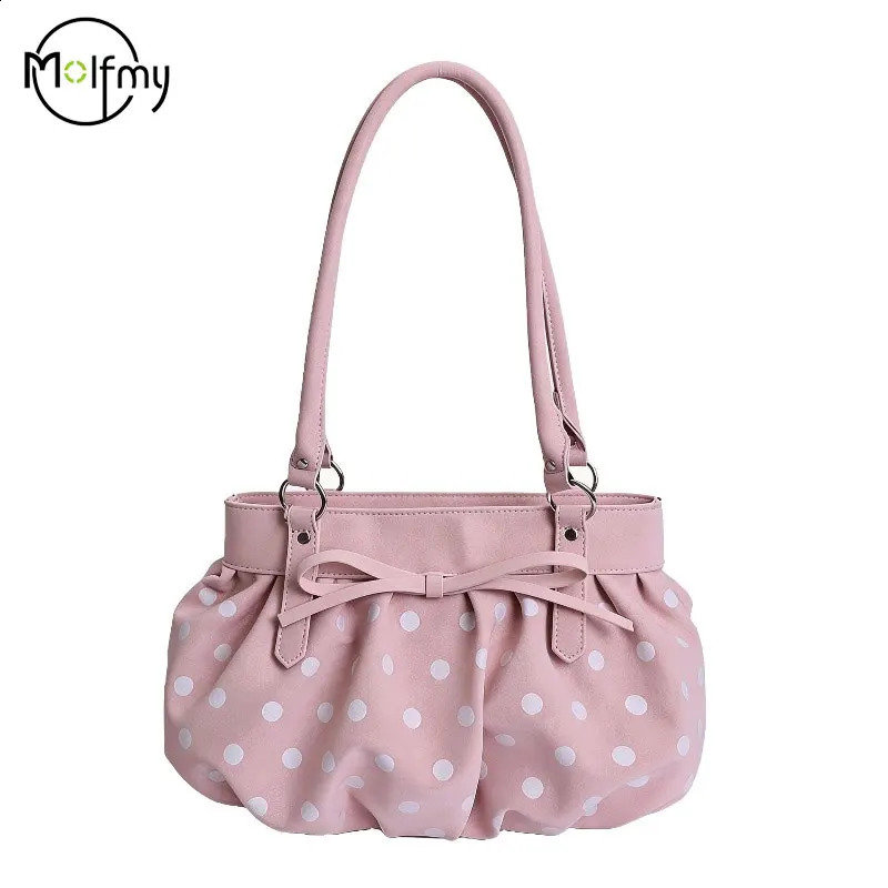 Fashion Tote Bag Polka Dot Soft PU Zipper Sweet Shoulder Bags for Women 2026 High Quality Retro Large Capacity Elegant Handbags 260915