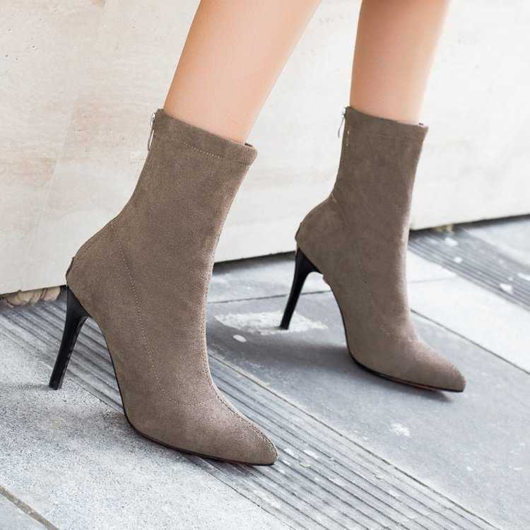 European Women's pointed short boots and American autumn and winter new style suede slimming short tube elastic boots D260916