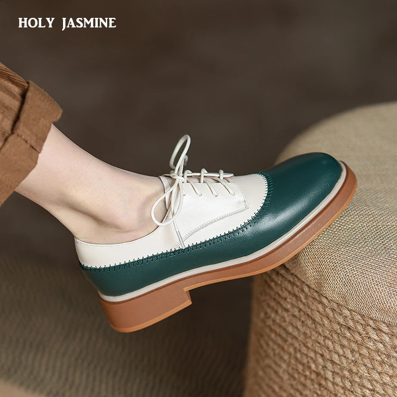2025 Lace Up Single Shoes Women Platform Shoes Mixed Color Spring Autumn Casual Shoes Women Genuine Leather Shoes Women Shoes 260916
