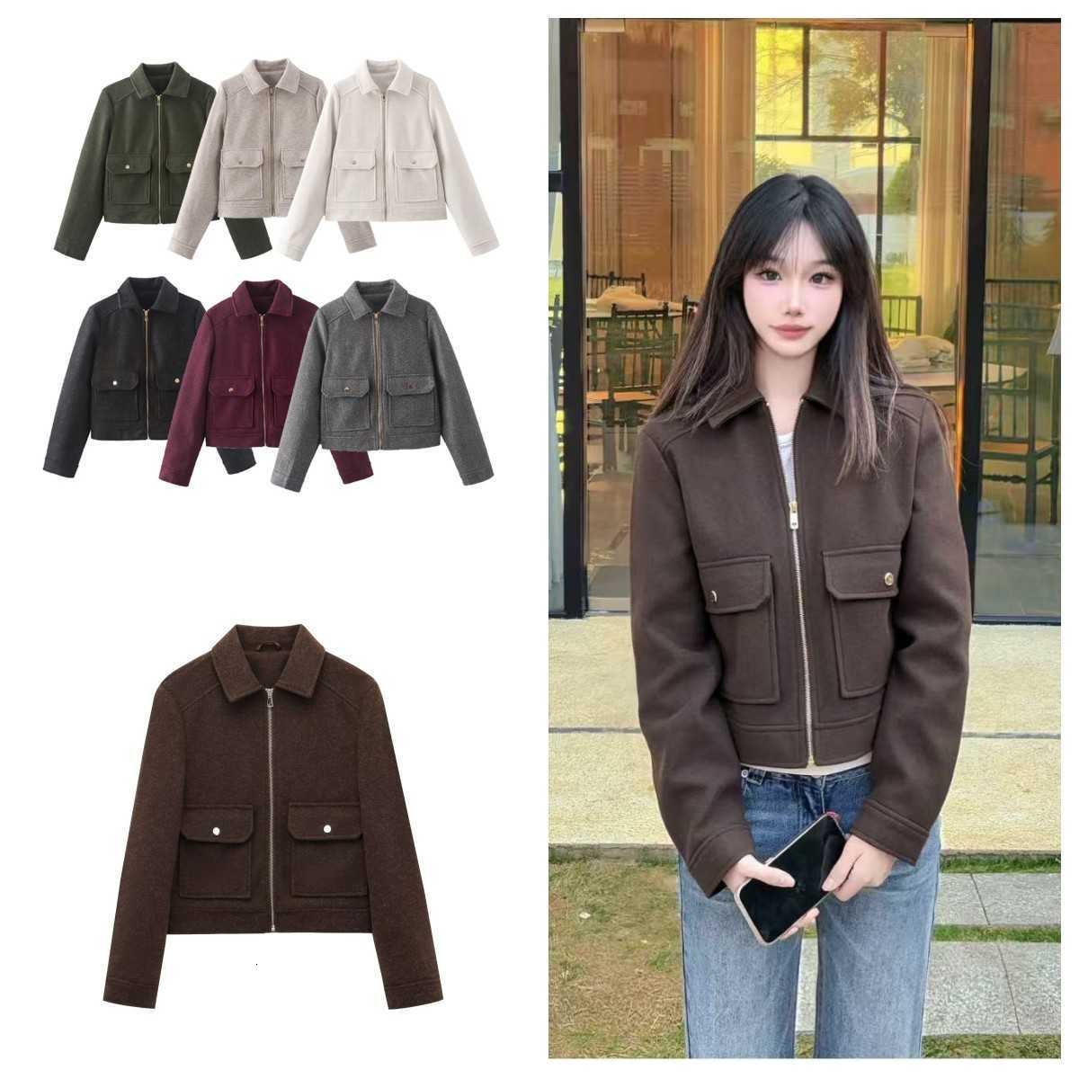 soft zip-up Women's jacket Autumn/Winter 2025 new collection lapel solid color pocket trim and long sleeve short jacketT260916