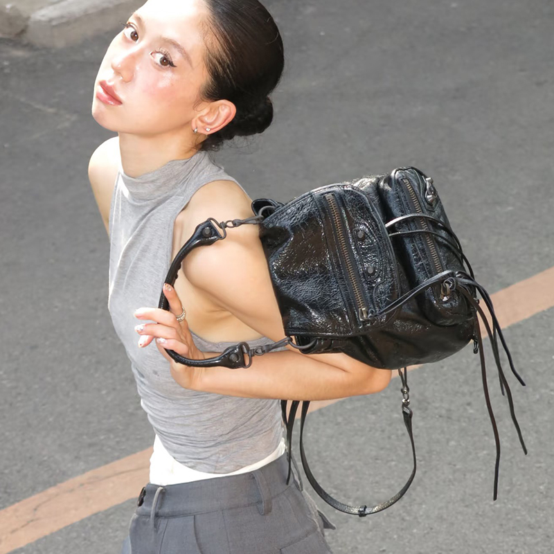 Mirror quality designer bag Le City motorcycle backpack Sheepskin shoulder bag mini size women's style Make old metal with magnetic flip cover