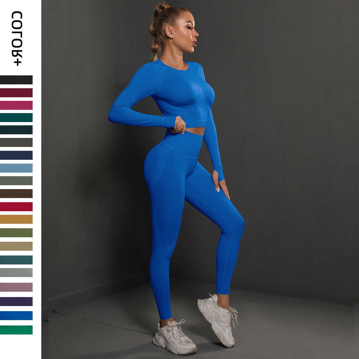 Women 2Pcs Sets Energy Seamless Gym Suits Bubble Butt Sports Pants+Long Slve Shirts Push Up Running Sets Tracksuits Tights Set S2609167C8E