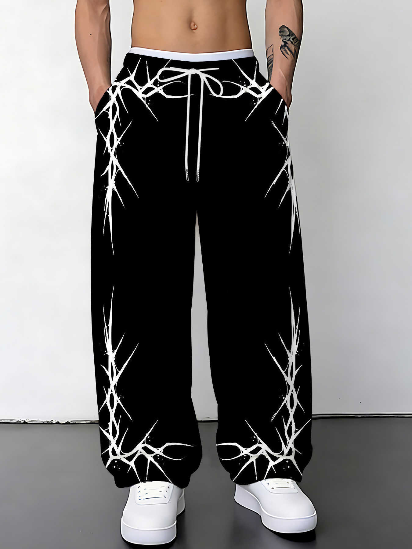 Trend Street Gothic Men's Fashion and Women's Plus Size Loose Retro Printed Pants Casual Sports D260916
