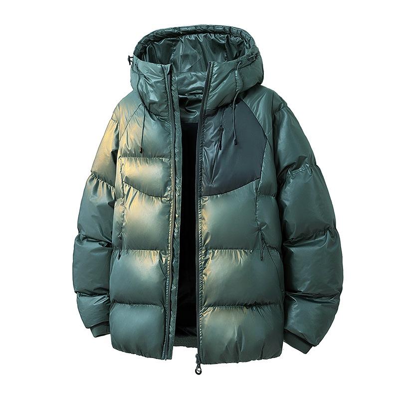 Doudoune à capuche unisexe, coutures déflectrices horizontales, cordons de capuche réglables, fermeture éclair complète, silhouette décontractée,