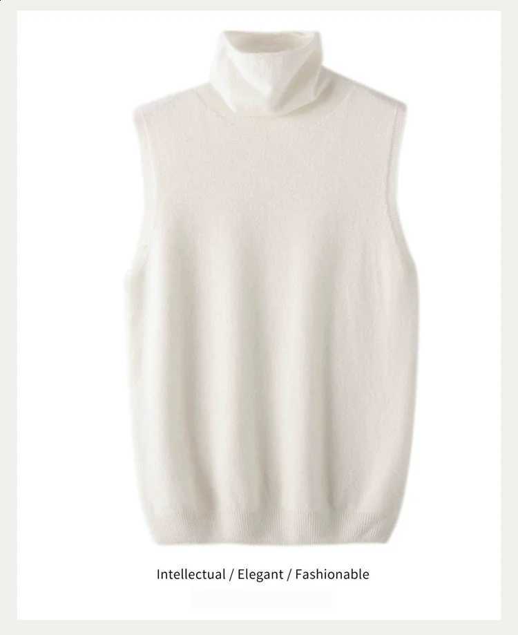 Vest Women Turtleneck Sleeveless Sweater 100% Meirno Wool Knitwear Autumn Winter Pullover Cozy Tank Top Basic Clothing WaistcoatW260915