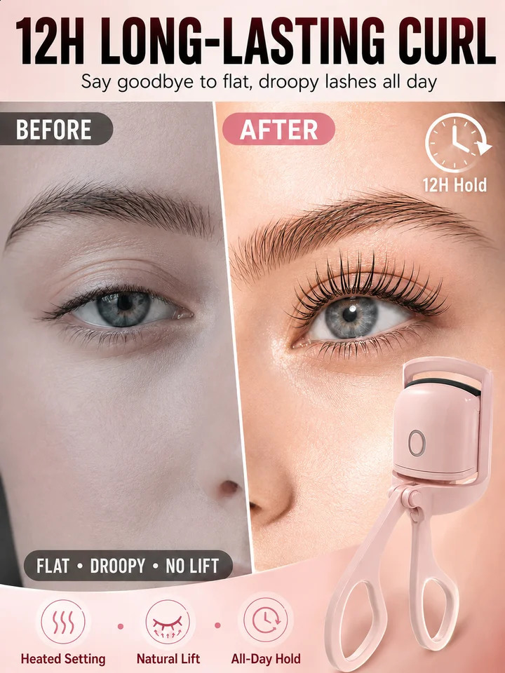 Electric Heated Eyelash Curler USB-C Rechargeable 2 Heat Settings Long-Lasting Natural Curl for Straight Stubborn Lashes 260916