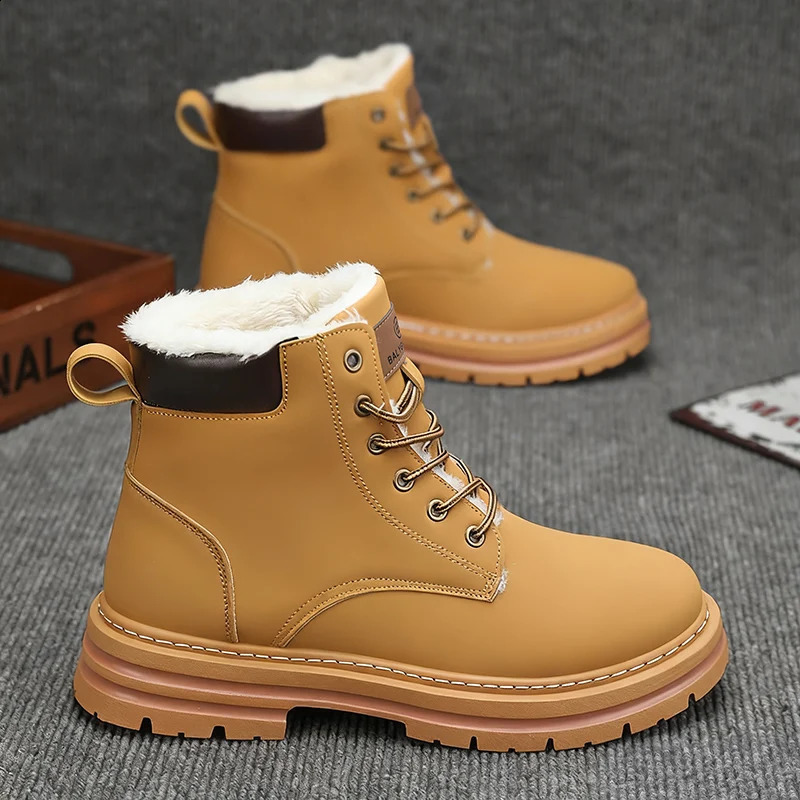 Mens HeavyDuty Winter Snow Boots with Thick PU Sole PVC Traction Short RoundToe LaceUp Booties for Ice Outdoor 260916