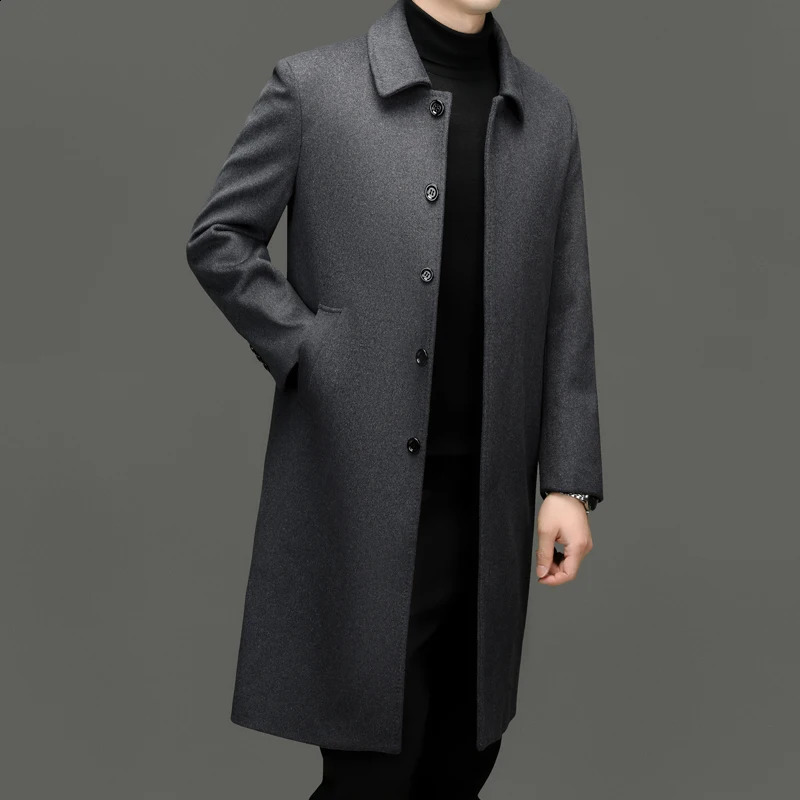 Men's High-End and Fashionable Cashmere Coats for Autumn and Winter Mid-Length Lapel Jackets Wool and Woolen Fabrics 260916