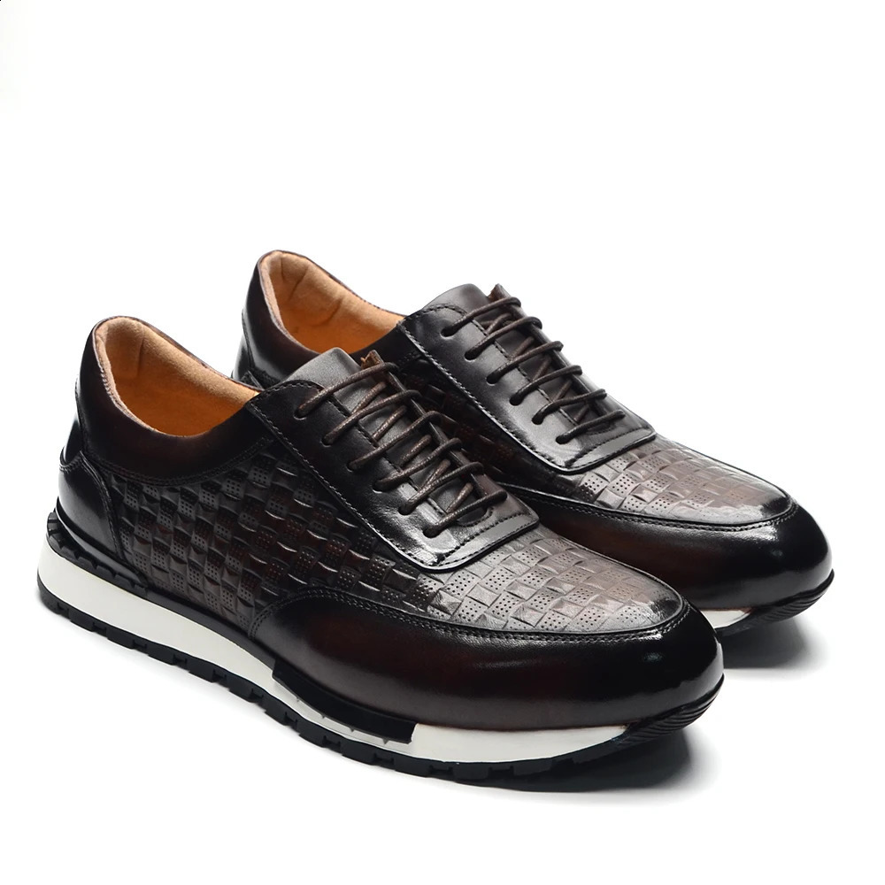 y Autumn Winter Men's Leather Oxford Shoes Plaid Pattern Natural Genuine Leather Lace-up Sneakers Business Casual Shoes 260916