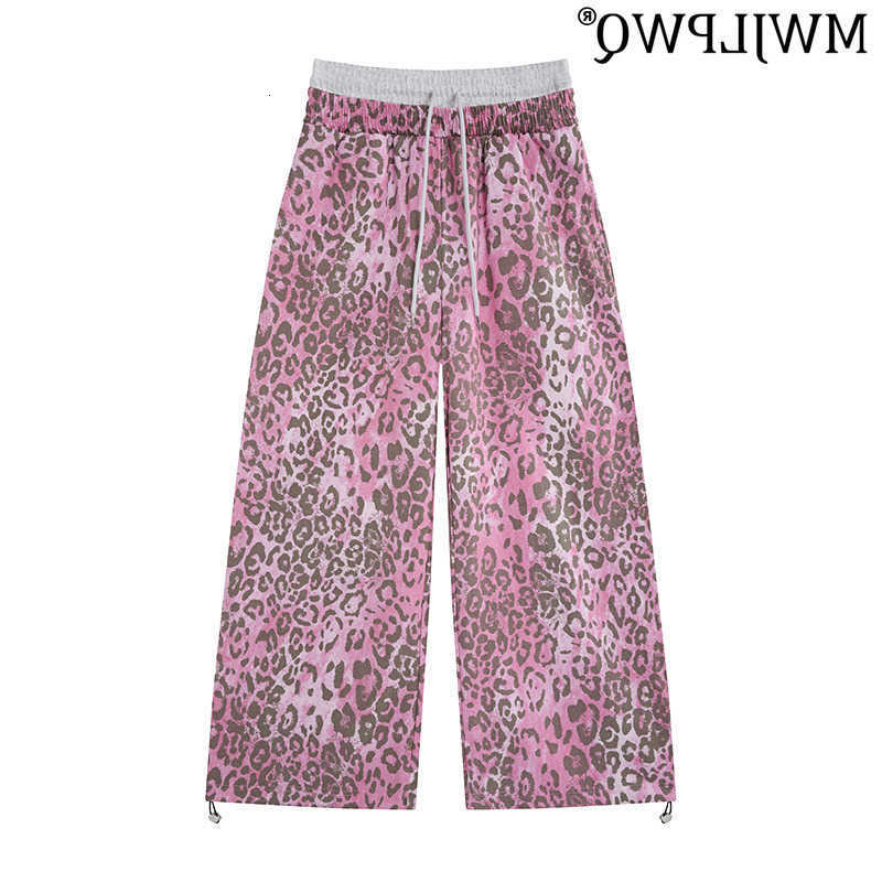 American Hip-Hop Loose Leopard MWJLPWQ Print Straight-Leg Sweatpants Men Trendy Color-Blocking Double Waistband Trousers 20752 D260916