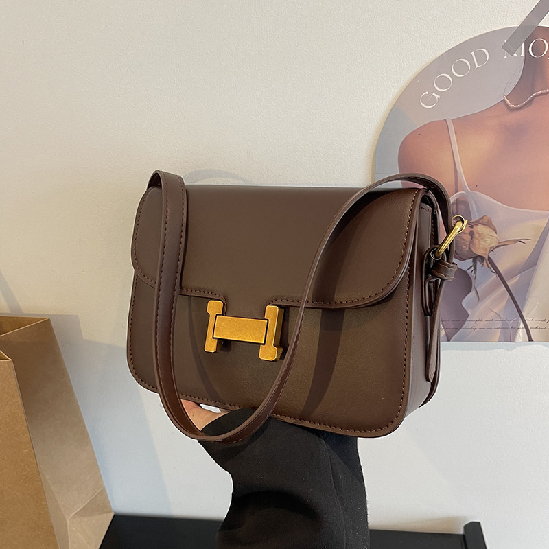 New Women Vintage Small Square Bag Fashion Minimalist H Buckle Flap Bag Trendy Versatile Shoulder Crossbody Bag