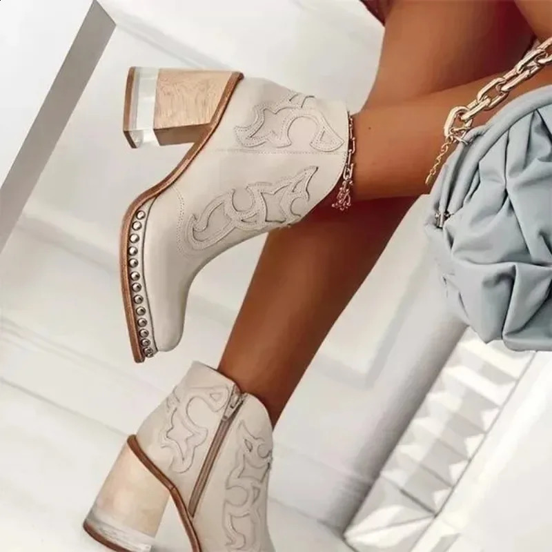 Female Ankle Boots Leather Womens Shoes Low Heel Cool British Embroidered n Soft Short Party Ladies Footwear PU 024 260916