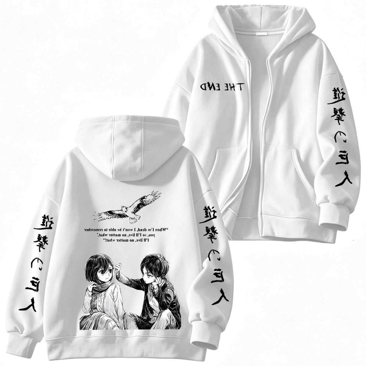 Attack on Titan Mikasa Anime Ackerman Eren Jaeger Zipper Hoodies Men Clothing Long Sleeves Zip Up Hooded Sweatshirt Jackets Coat C260915 C2609151