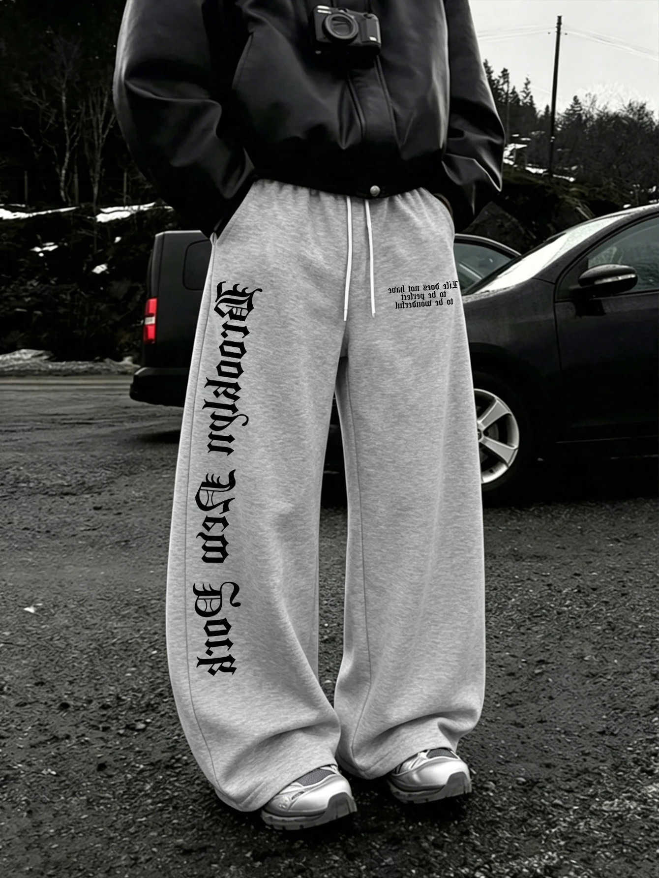 Spider Web Hand Print Fearless Gothic Wide Leg Sweatpants Men 100% Polyester Y2K Baggy Drawstring Streetwear Unisex Jogger Pants D260916