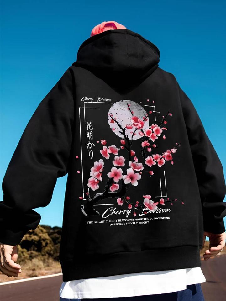Cherry Blossom Moon Men Women Hoodie Outdoor Street Japan Harajuku Retro Casual Loose Sport Trend Adult Autumn Winter Sweatshirt J260916